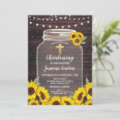 Sunflower Baptisme Cross Christening Wood Jar Kaart (Staand voorkant)