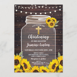 Sunflower Baptisme Cross Christening Wood Jar Kaart