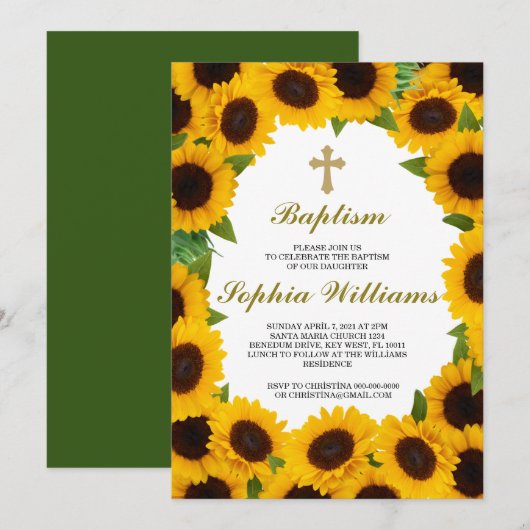 Sunflower Baptisme İnvitation Kaart (Voorkant / Achterkant)