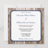 Sunflower Barn Wood Blue Ribbon Wedding Kaart (Achterkant)