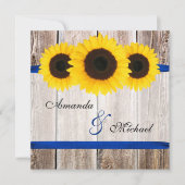 Sunflower Barn Wood Blue Ribbon Wedding Kaart (Voorkant)