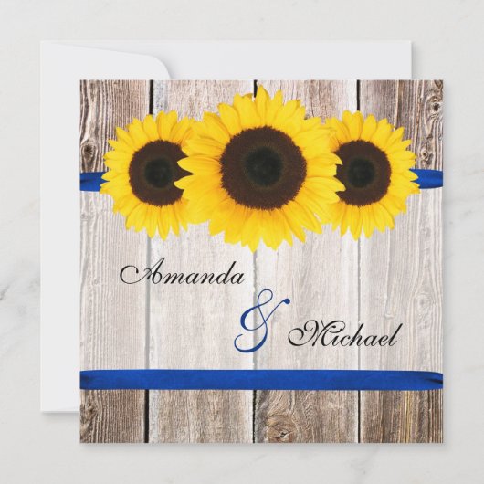 Sunflower Barn Wood Blue Ribbon Wedding Kaart (Voorkant)