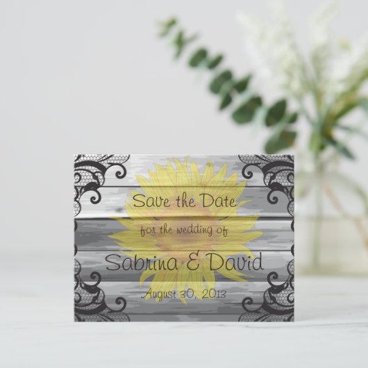 Sunflower Barn Wood Collectie Save the Date Aankondigingskaart (Staand voorkant)