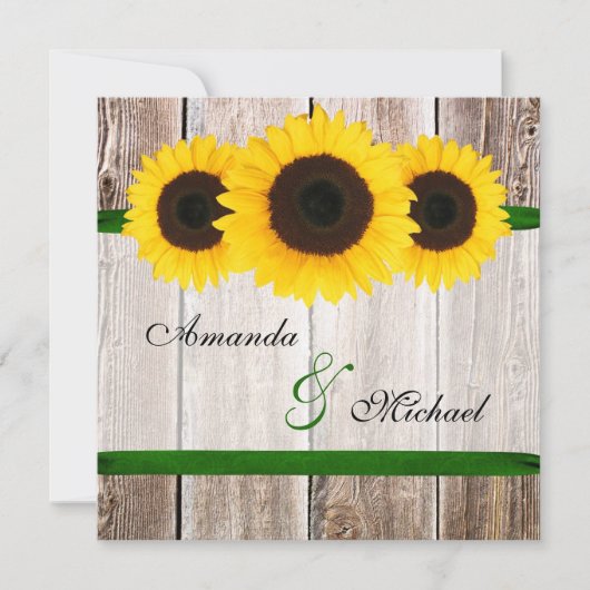 Sunflower Barn Wood Green Ribbon Wedding Kaart (Voorkant)