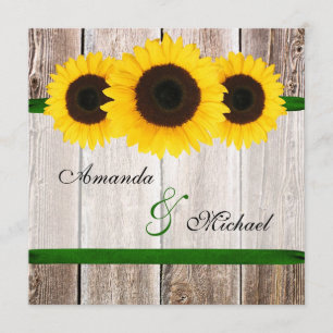 Sunflower Barn Wood Green Ribbon Wedding Kaart