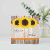 Sunflower Barn Wood Oranje Ribbon Wedding Kaart (Staand voorkant)
