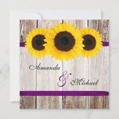 Sunflower Barn Wood Paars Ribbon Wedding Kaart (Voorkant)