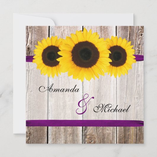 Sunflower Barn Wood Paars Ribbon Wedding Kaart (Voorkant)