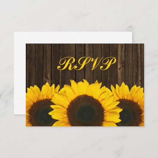 Sunflower Barn Wood Weddenschap RSVP-reactiekaart RSVP Kaartje (Voorkant / Achterkant)