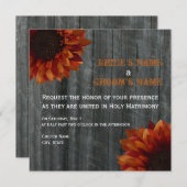 Sunflower & Barnwood Fall Wedding Invitation Kaart (Voorkant / Achterkant)