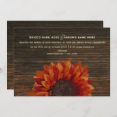 Sunflower & Barnwood Rustic Wedding Invitation Kaart (Voorkant / Achterkant)