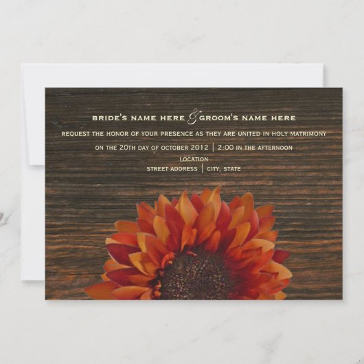 Sunflower & Barnwood Rustic Wedding Invitation Kaart (Voorkant)