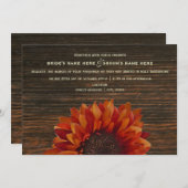 Sunflower & Barnwood Rustic Wedding Invitation Kaart (Voorkant / Achterkant)
