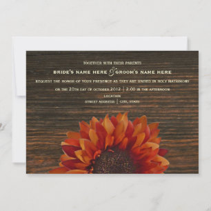 Sunflower & Barnwood Rustic Wedding Invitation Kaart