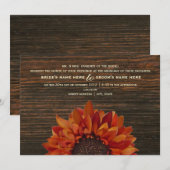 Sunflower & Barnwood Rustic Wedding Invitation Kaart (Voorkant / Achterkant)