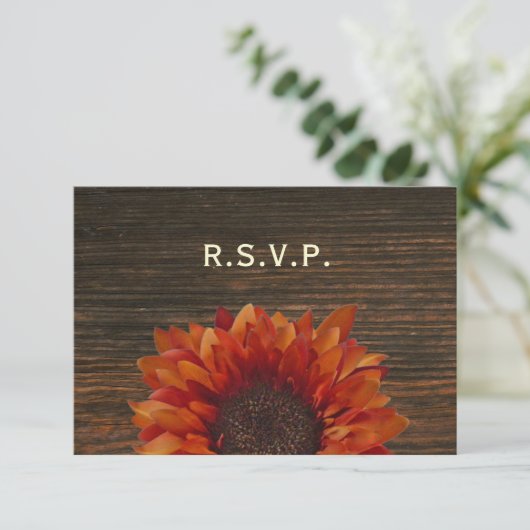Sunflower & Barnwood Rustic Wedding RSVP (Staand voorkant)