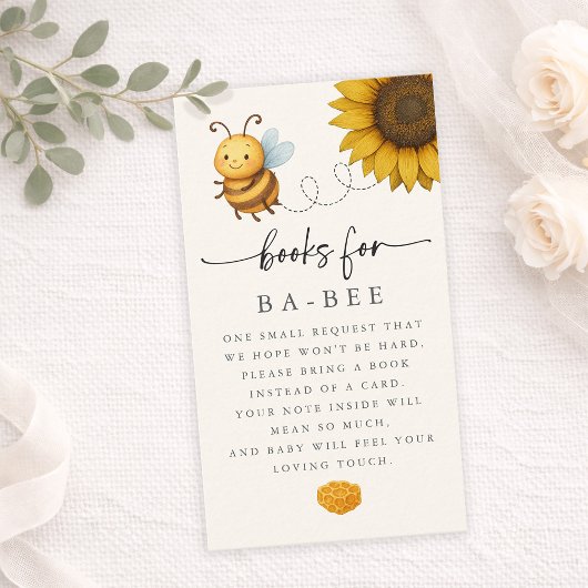 Sunflower Bee Baby Shower Book Request Card Visitekaartje