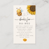 Sunflower Bee Baby Shower Book Request Card Visitekaartje (Voorkant)