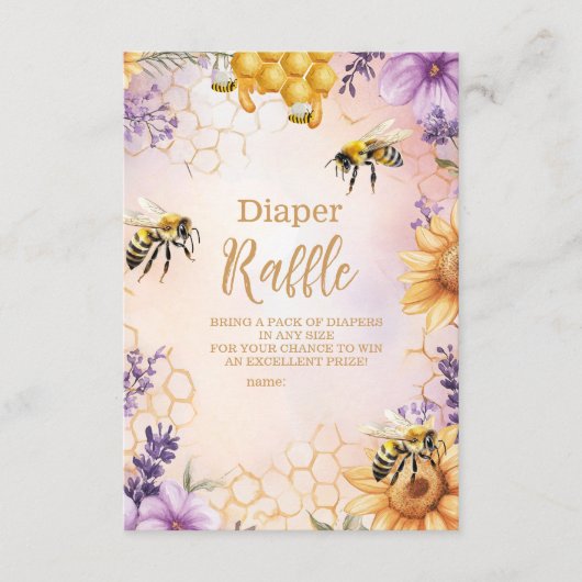 Sunflower Bee Baby shower Diapper Raffle Informatiekaartje (Voorkant)