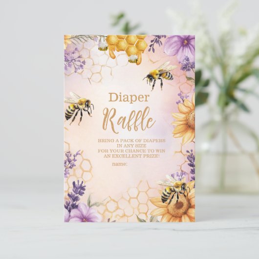 Sunflower Bee Baby shower Diapper Raffle Informatiekaartje (Staand voorkant)