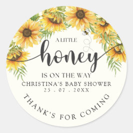 Sunflower Bee Baby Shower Gender Neutral Ronde Sticker