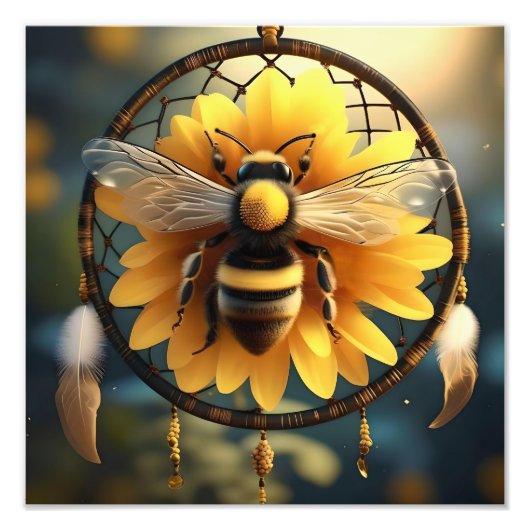 Sunflower Bee Dreamcatcher, Foto Afdruk (Voorkant)