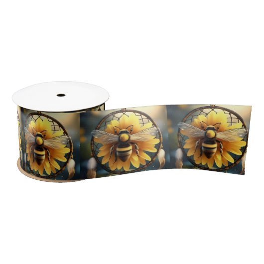 Sunflower Bee Dreamcatcher, Satijnen Lint (Spoel)