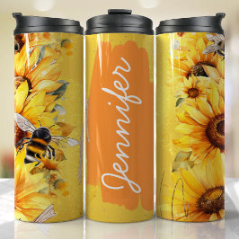 Sunflower Bee Naam toevoegen Aangepaste Gift Thermosbeker