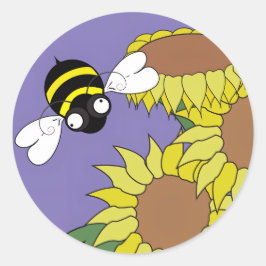 Sunflower Bee Ronde Sticker