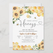 Sunflower Bee Twin Triplet Honing Baby shower Kaart (Voorkant)