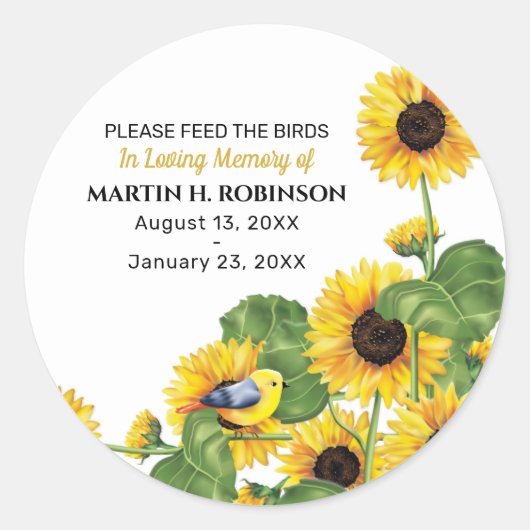 Sunflower Bird Seed Packet Funeral Memorial Ronde Sticker (Voorkant)
