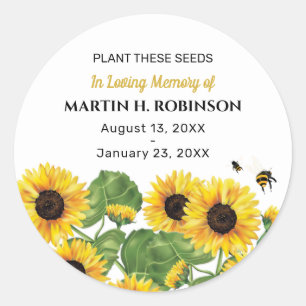 Sunflower Bird Seed Packet Funeral Memorial Ronde Sticker