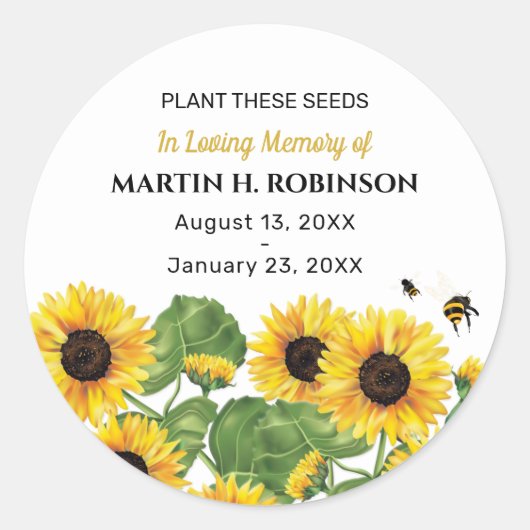 Sunflower Bird Seed Packet Funeral Memorial Ronde Sticker (Voorkant)