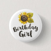 Sunflower Birthday Girl Button (Voorkant)