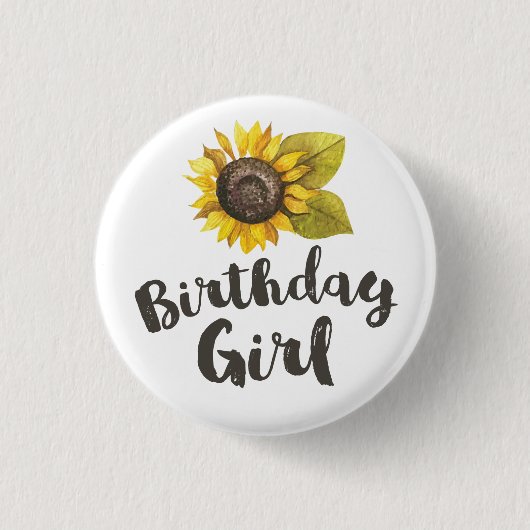 Sunflower Birthday Girl Button (Voorkant)