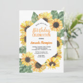 Sunflower Birthday Party Celebration Invitation Kaart (Staand voorkant)