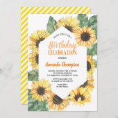 Sunflower Birthday Party Celebration Invitation Kaart (Voorkant / Achterkant)