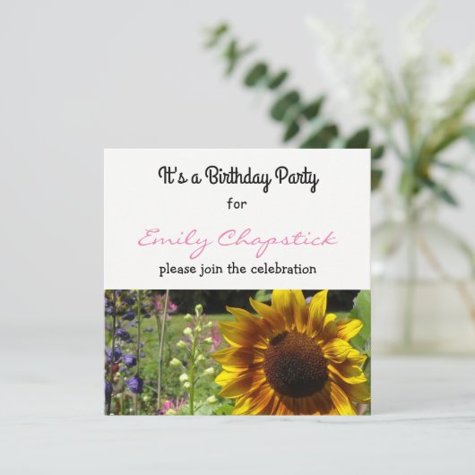 Sunflower Birthday Party Invitation Kaart (Staand voorkant)