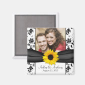 Sunflower Black and White Damask Wedding Magnet (Voorkant / Achterkant)