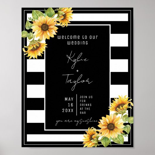 Sunflower Black and White Stripe Weddenschap Welko Poster (Voorkant)