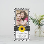 Sunflower Black Floral Ribbon Foto Save the Date (Staand voorkant)