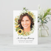 Sunflower Black Script Cross foto begrafenis Bedankkaart (Staand voorkant)
