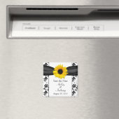 Sunflower Black White Damask Wedding Save the Date Magneet (Insitu (Vaatwasser))