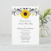 Sunflower Black & White Floral Wedding Invitation Kaart (Staand voorkant)