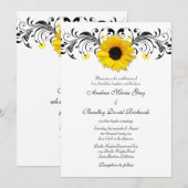 Sunflower Black & White Floral Wedding Invitation Kaart (Voorkant / Achterkant)