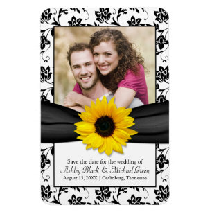 Sunflower Black White Floral Weduwfoto Magnet Magneet