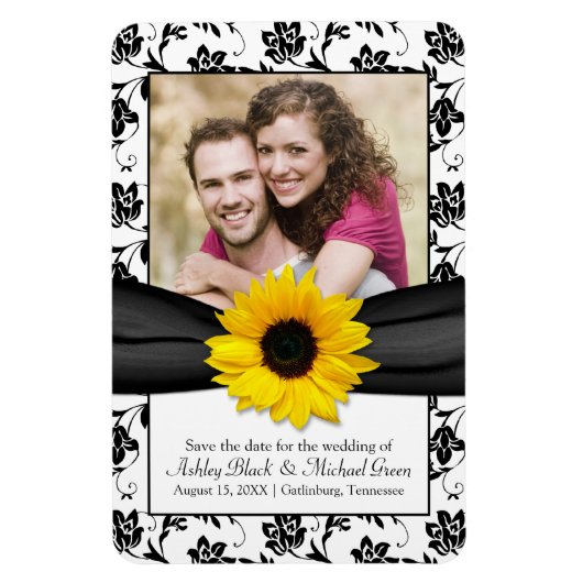 Sunflower Black White Floral Weduwfoto Magnet Magneet (Verticaal)