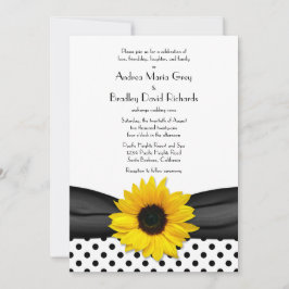Sunflower Black White Polka Dot Ribbon Weddenschap Kaart