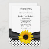 Sunflower Black White Polka Dot Ribbon Weddenschap Kaart (Voorkant / Achterkant)