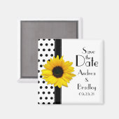 Sunflower Black White Polka Dot Save the Date Magneet (Voorkant / Achterkant)